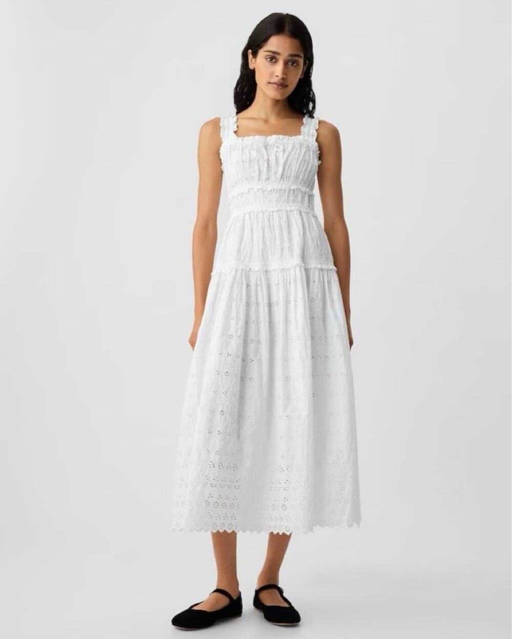 Gap X Doen White Eyelet Smocked Midi Dress XL Coquette Cottage Milkmaid Feminine